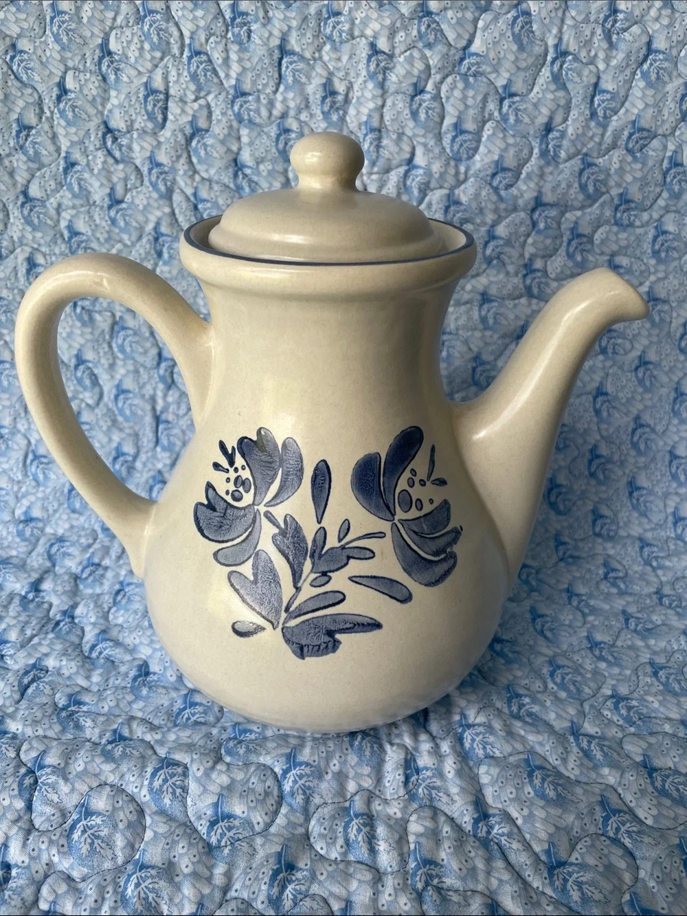 Pfaltzgraff Cream Ceramic Teapot with Blue Floral Motif